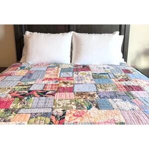 Pottery Barn Luau Tropical Hawaiian Island Patchwork Reversible Queen Quilt 2002
